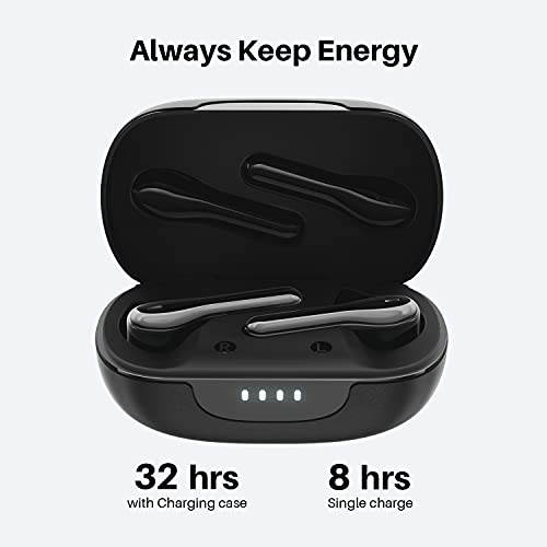 Tribit Wireless Headphones, Wireless Bluetooth Earbuds, Noise Canceling with 4 Microphone 32H Playtime, Waterproof Earphones for Music Calls School Work, Flybuds C2 Black