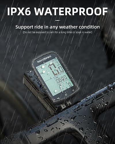 ROCKBROS Bike Computer Wireless Cycling Computers ANT+ Bluetooth Bicycle Computer Mini Speedometer Odometer Waterproof 2.9inch LCD Screen GPS/BDS/Galileo Position System