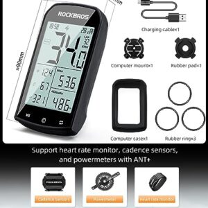 ROCKBROS Bike Computer Wireless Cycling Computers ANT+ Bluetooth Bicycle Computer Mini Speedometer Odometer Waterproof 2.9inch LCD Screen GPS/BDS/Galileo Position System