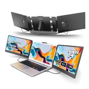 domyfan 14" laptop screen extender, fhd 1080p ips triple portable monitor for laptop, hdmi/usb-a/type-c plug and play for windows, mac, chrome, switch & ps4/5, work with 13.3”-17.3” laptops