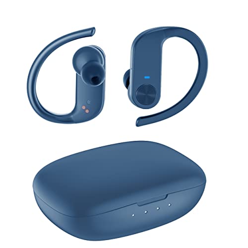 BEBEN Wireless Earbuds, 35H Playtime Bluetooth Headphones with Mics and Charging Case for iPhone Android, Waterproof Running Headphones for Gym Workout, Hi-Fi Sound Over Ear Buds with Earhooks-Blue