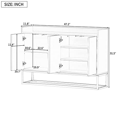 47.2" Sideboard Display Storage Cabinet, Modern Sideboard Elegant Buffet, Wood Kitchen Unit Cupboard Buffet Display TV Stand with 4 Doors (Black, 47.2"-4 Doors)