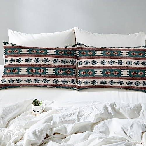 Western Decor Sheets King Size Southwestern Bed Sheet Set for Kids Boys Girls Cowboy Aztec Bed Sheets Women Men Teens Blue Brown Beige Native Indian Tribal Navajo Bedding Fitted Sheet Flat Sheets