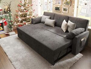 vanacc sofa bed, sleeper sofa- 2 in 1 pull out bed with storage chaise for living room, sofa sleeper with pull out bed, grey chenille couch