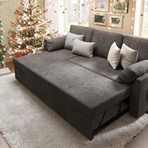 VanAcc Sofa Bed, Sleeper Sofa- 2 in 1 Pull Out Bed with Storage Chaise for Living Room, Sofa Sleeper with Pull Out Bed, Grey Chenille Couch