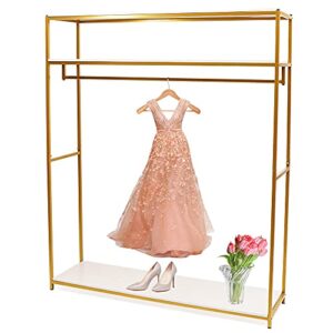 lgoddys gold metal clothing rack with 3 wood shelf heavy duty freestanding garment rack wedding dress retail studio display stand shoes bags clothes organizer storage shelves