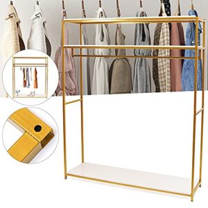 LGODDYS Gold Metal Clothing Rack with 3 Wood Shelf Heavy Duty Freestanding Garment Rack Wedding Dress Retail Studio Display Stand Shoes Bags Clothes Organizer Storage Shelves