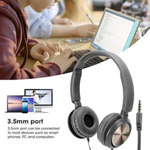 Dpofirs Computer Headphones with Microphone for Kids, Portable Over Ear Headset, 3.5 Mm Wired Gaming Music Handsfree Earpiece with Noise Canceling ForMobile Phones, PC (Grey)