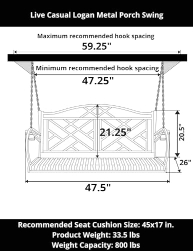 Live Casual Heavy Duty 800 Lb Logan Metal Porch Swing