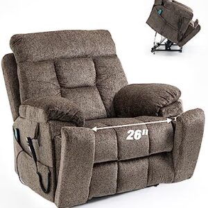 Cobplns 26 in Extra Wide Recliner&Overstuffed Chair, 400lb Weight Capacity 180° Adjustment Comfort Large Recliner & Lift Chair with Water Cup Holder, Full Body Massage, Lumbar Heating(Grey)