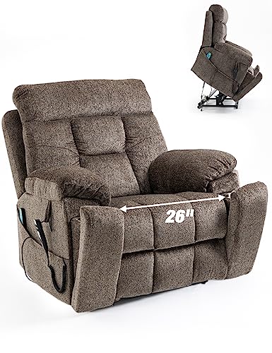 Cobplns 26 in Extra Wide Recliner&Overstuffed Chair, 400lb Weight Capacity 180° Adjustment Comfort Large Recliner & Lift Chair with Water Cup Holder, Full Body Massage, Lumbar Heating(Grey)