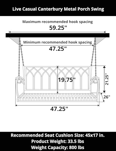 Live Casual Heavy Duty 800 Lb Canterbury Metal Porch Swing