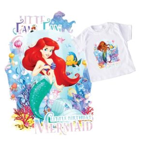 mermaid birthday iron on transfer for family members shirts - print matching tees shirt silhouette heat decal vinyl patches applique for birthday party decoration supplies matching girl htv