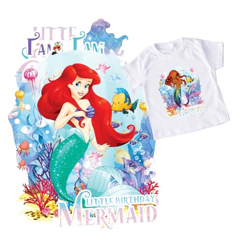 Mermaid Birthday Iron on Transfer for Family Members Shirts - Print Matching Tees Shirt Silhouette Heat Decal Vinyl Patches Applique for Birthday Party Decoration Supplies Matching Girl HTV