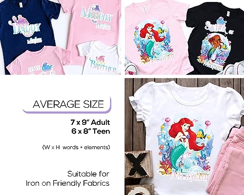 Mermaid Birthday Iron on Transfer for Family Members Shirts - Print Matching Tees Shirt Silhouette Heat Decal Vinyl Patches Applique for Birthday Party Decoration Supplies Matching Girl HTV