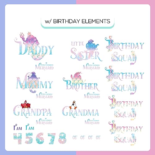 Mermaid Birthday Iron on Transfer for Family Members Shirts - Print Matching Tees Shirt Silhouette Heat Decal Vinyl Patches Applique for Birthday Party Decoration Supplies Matching Girl HTV