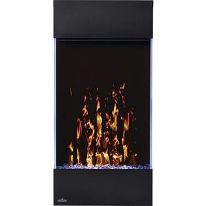 napoleon allure vertical series 38 wall mount electric fireplace - multi-color flames with large crystal cubes and natural looking driftwood logs - nefvc38h