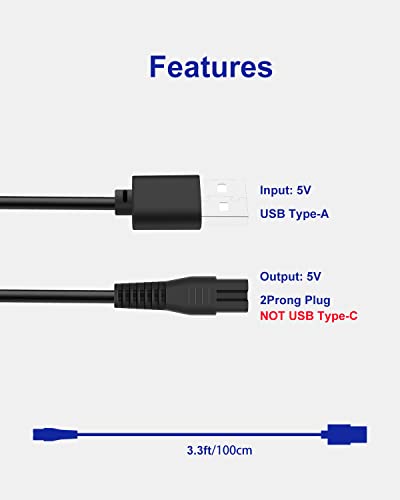 uijino USB Charging Cable Compatible with Ufree Beard Trimmer, 5V Charger for Ufree Electric Hair Trimmer U-1176 Hair Cutting Kits Body Shaver Hair Clippers Razor, 2 Cleaning Brush, 3.3ft Power Cord