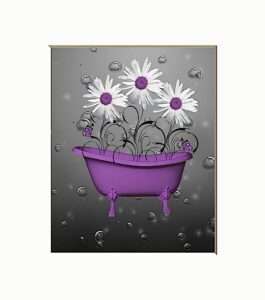 bathroom wall decor, daisy flowers in tub, bubbles, photography matted wall art picture
