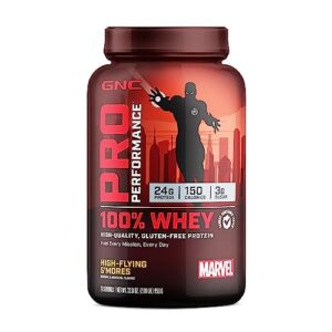 gnc pro performance 100% whey - marvel: high-flying s'mores - 25 servings