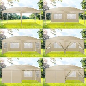 COBIZI Pop-up Canopy Tent 10x20 Waterproof Commercial Instant Shelter Outdoor Gazebo Party Tent Protable Canopy Tent for Parties with Carry Bag (Khaki, 10'x20' with 6 Sides)