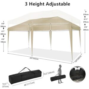 COBIZI Pop-up Canopy Tent 10x20 Waterproof Commercial Instant Shelter Outdoor Gazebo Party Tent Protable Canopy Tent for Parties with Carry Bag (Khaki, 10'x20' with 6 Sides)