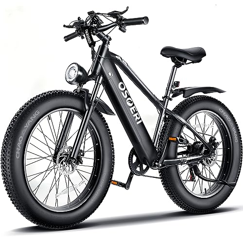 Osoeri 26'' x 4'' Fat Tire Electric Bike for Adults, 65Miles Range 48V 20Ah LG Cells Battery Ebike, 750W Brushless Motor 28MPH Shimano 7-Speed Electric Bicycle, Lockable Suspension Fork, Black