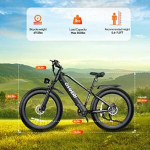 Osoeri 26'' x 4'' Fat Tire Electric Bike for Adults, 65Miles Range 48V 20Ah LG Cells Battery Ebike, 750W Brushless Motor 28MPH Shimano 7-Speed Electric Bicycle, Lockable Suspension Fork, Black