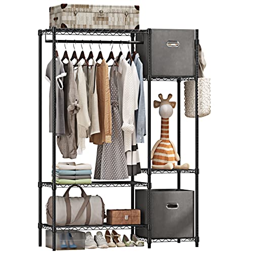 Likein Heavy Duty Clothes Rack, Black Metal Clothing Rack with Shelves and 2 Fabric Organizer Drawers, 6 Tiers Clothing Racks for Hanging Clothes Garment Rack Free Standing 17.7"D x 51.2"W x 72.8"H