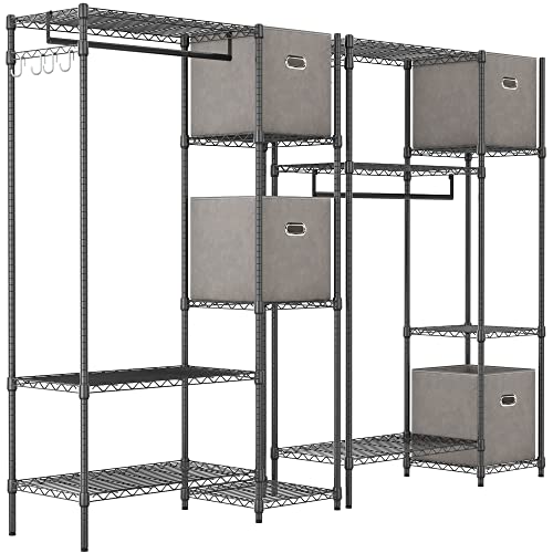 Likein Heavy Duty Clothes Rack, Black Metal Clothing Rack with Shelves and 2 Fabric Organizer Drawers, 6 Tiers Clothing Racks for Hanging Clothes Garment Rack Free Standing 17.7"D x 51.2"W x 72.8"H