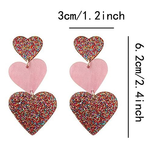 Pink Heart Earrings for Women,Double Heart Drop Earrings Y2K Lover Heart Dangle Earrings Summer Beach Acrylic Candy-colored Earrings Valentine's Day Jewelry Gift (pink)