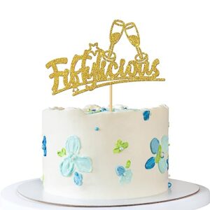 RoadSea Fiftylicious Cake Topper - Happy 50th Birthday Cake Supplies - 50th Wedding Anniversary Party Decoratrions - Gold Glitter (Fiftylicious)