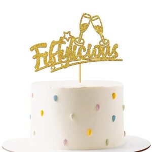 RoadSea Fiftylicious Cake Topper - Happy 50th Birthday Cake Supplies - 50th Wedding Anniversary Party Decoratrions - Gold Glitter (Fiftylicious)