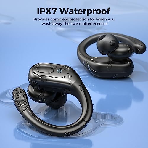 Bluetooth Headphones Wireless Earbuds, 5.3 Sports Earbuds 75H Playtime, IPX7 Waterproof, LED Power Display, Over Ear Buds with Earhooks, Mic in-Ear Headphones Deep Bass for Sports Running Workout
