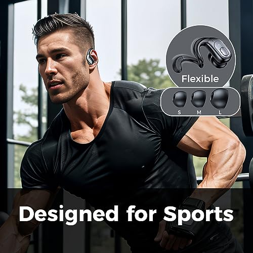 Bluetooth Headphones Wireless Earbuds, 5.3 Sports Earbuds 75H Playtime, IPX7 Waterproof, LED Power Display, Over Ear Buds with Earhooks, Mic in-Ear Headphones Deep Bass for Sports Running Workout