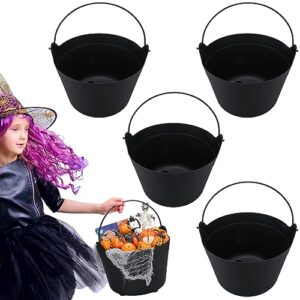 roshtia halloween plastic black cauldron pot with handle large witch cauldron halloween basket candy bowl decoration black cauldron trick or treat bucket kettle for party favor(9 inch, 4 pcs)