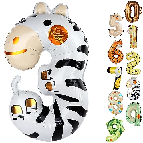 40 inch Number Balloons, Cartoon Zebra Balloon, Number 3 Balloon, Perfect Large Balloon for Fun 3rd 13 30 Birthday Decorations