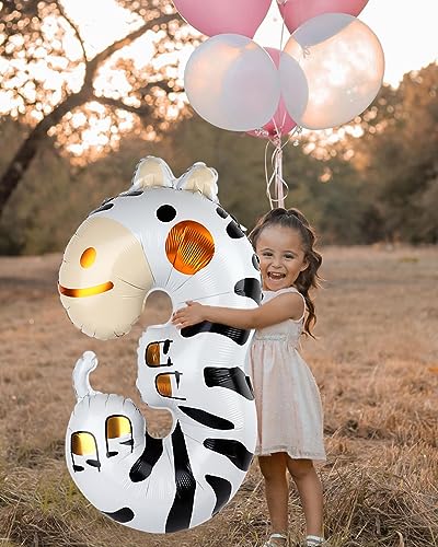 40 inch Number Balloons, Cartoon Zebra Balloon, Number 3 Balloon, Perfect Large Balloon for Fun 3rd 13 30 Birthday Decorations