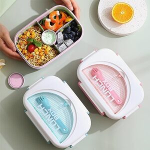 2 Set 1.5L Bento Lunch Box Kit for Adult, 4 Compartment Leak Proof Lunch Containers Snack Boxes with Fork & Spoon, BPA Free, Food Prep Storage Containers To Go for Travel Work Daycare, Green+Pink