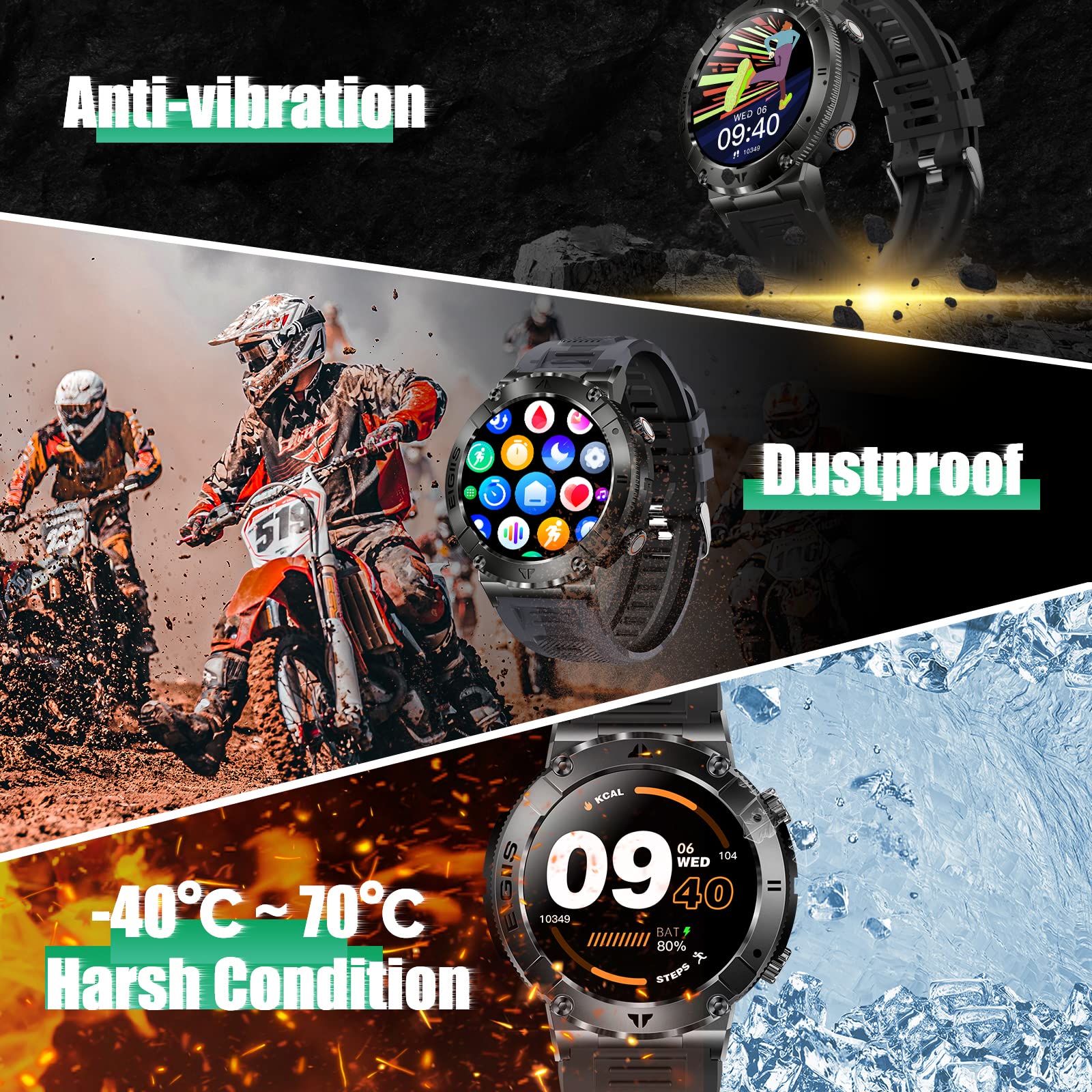 Smart Watch for Men (Call Receive/Dial) Rugged Military Tactical Smartwatch 1.32" HD Outdoor Sports Smartwatch Fitness Tracker Watch with Heart Rate Blood Pressure Sleep Monitor for Android iOS