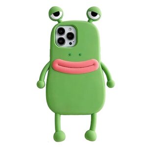 bonici men women super funny novelty hotdog sausage mouth big eyes green frog pink frog phone case soft tpu silicone rubber phone cover compatible with iphone 11, full body protection -green