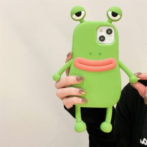 Bonici Men Women Super Funny Novelty Hotdog Sausage Mouth Big Eyes Green Frog Pink Frog Phone Case Soft TPU Silicone Rubber Phone Cover Compatible with iPhone 11, Full Body Protection -Green