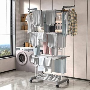 Winyousk [2023 Quality Upgrade Clothes Drying Rack, Movable 4-Tier Laundry Rack, Drying Rack Clothing with Casters Drying Clothes for Indoor/Outdoor, 67''H x 19''W x 30''L