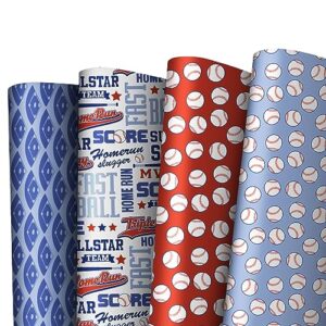 dtiafu baseball wrapping paper - 12 folded sheets with 4 classic baseball designs - birthday wrapping paper for boys kids men sport party - 20 x 28 inches per sheet