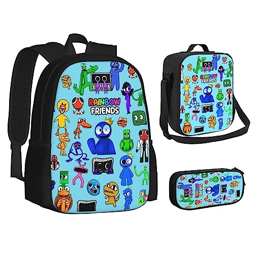 AENNA Cartoon Game Backpack Set Boys Girls Bookbag with Pencil Case Lunch Bag for Teens School Picnic Travel