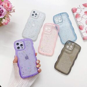 JYJFMLZC Compatible with iPhone 14 Pro Wavy Edge Shiny Stars Clear Cute Phone Case for Women Girls All-Around Soft TPU Anti-Collision Anti-Shock Transparent Phone Case for iPhone 14 Pro-Clear