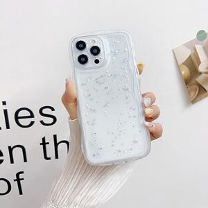 JYJFMLZC Compatible with iPhone 14 Pro Wavy Edge Shiny Stars Clear Cute Phone Case for Women Girls All-Around Soft TPU Anti-Collision Anti-Shock Transparent Phone Case for iPhone 14 Pro-Clear