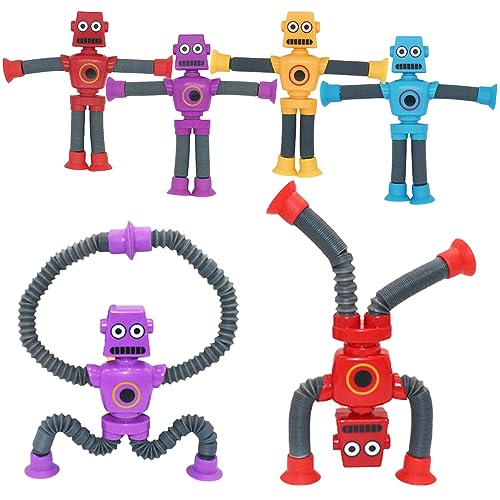 Zasnynua 4 Pieces Telescopic Suction Cup Robot Toy, Pop Tubes Fidget Toys, Party Favors Fidget Tubes Sensory Toys Funny Gift for Girls Boys