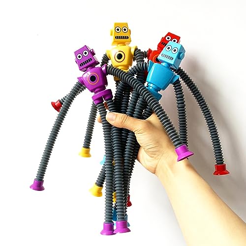 Zasnynua 4 Pieces Telescopic Suction Cup Robot Toy, Pop Tubes Fidget Toys, Party Favors Fidget Tubes Sensory Toys Funny Gift for Girls Boys