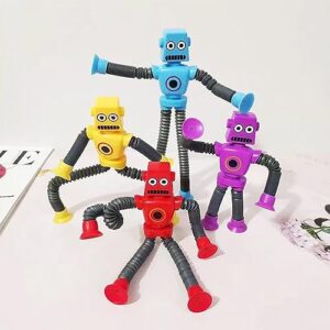 Zasnynua 4 Pieces Telescopic Suction Cup Robot Toy, Pop Tubes Fidget Toys, Party Favors Fidget Tubes Sensory Toys Funny Gift for Girls Boys